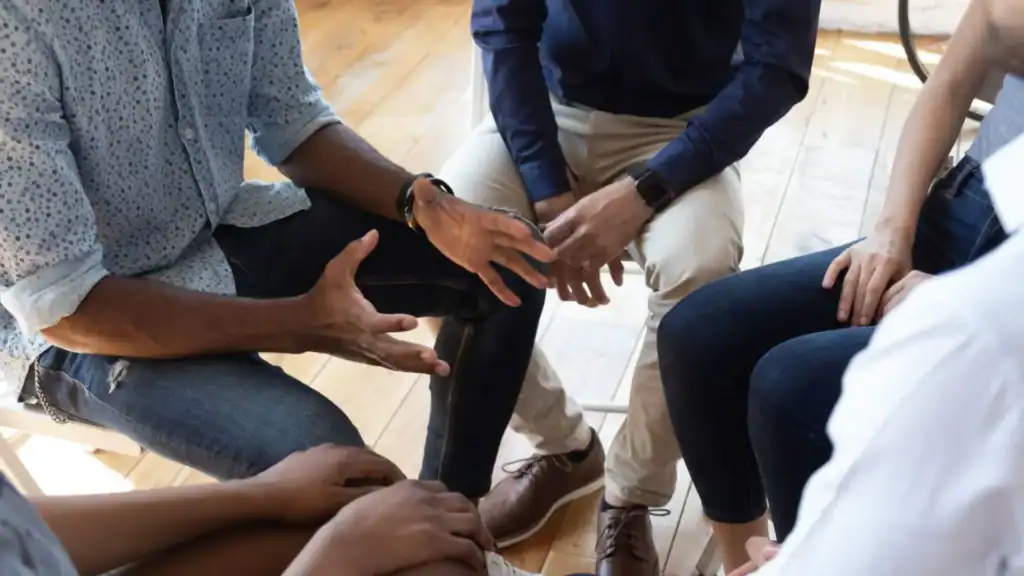 Support group meeting for men at Destiny Recovery Center.