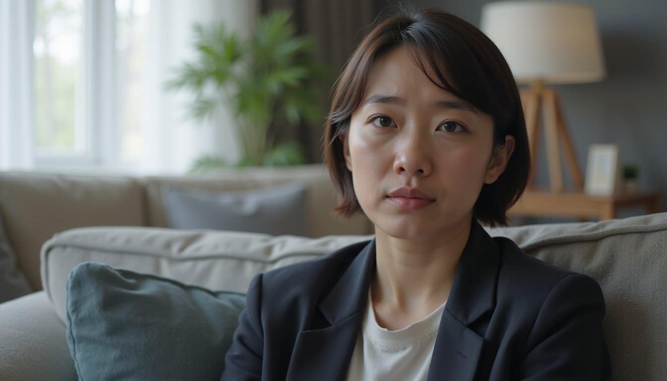 depressed person seated on sofa