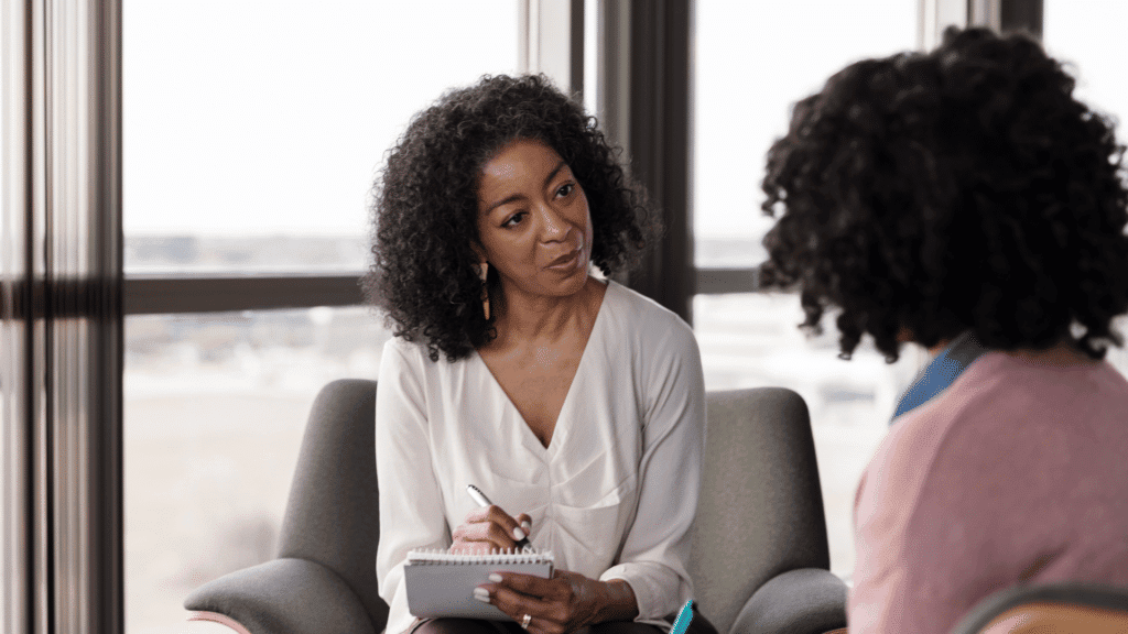 Counselor and client in a therapy session at Destiny Recovery Center.